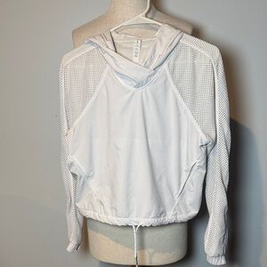 Lululemon Athletica White catch a breeze Mesh Hoodie with drawstring bottom